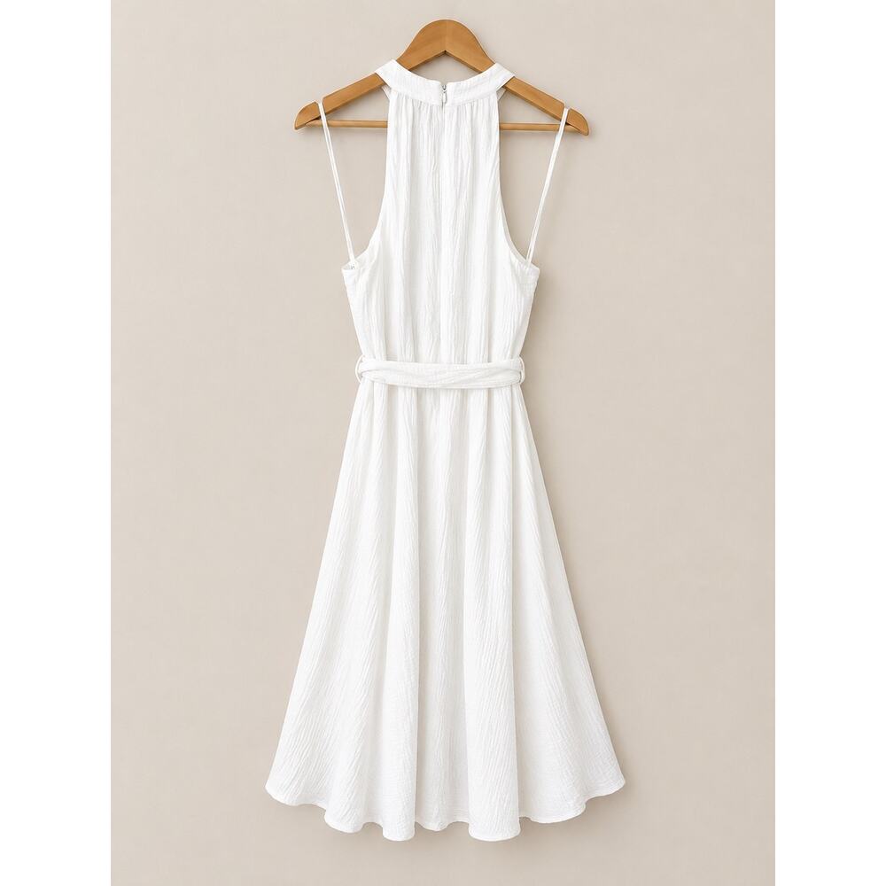 Calvin Klein White Cotton Gauze Halter Midi Dress Belted Women’s 12 Cottagecore - Picture 4 of 8